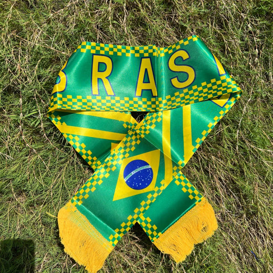 Brazil Scarf 14X130Cm Double Printed Brasil Flag Custom Scarf Football Team Scarf Printing Satin Brazil Banner