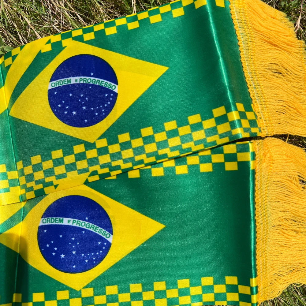 Brazil Scarf 14X130Cm Double Printed Brasil Flag Custom Scarf Football Team Scarf Printing Satin Brazil Banner