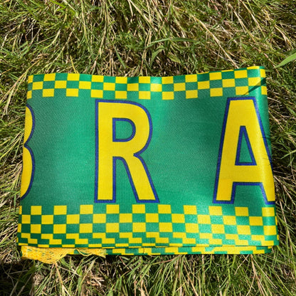 Brazil Scarf 14X130Cm Double Printed Brasil Flag Custom Scarf Football Team Scarf Printing Satin Brazil Banner